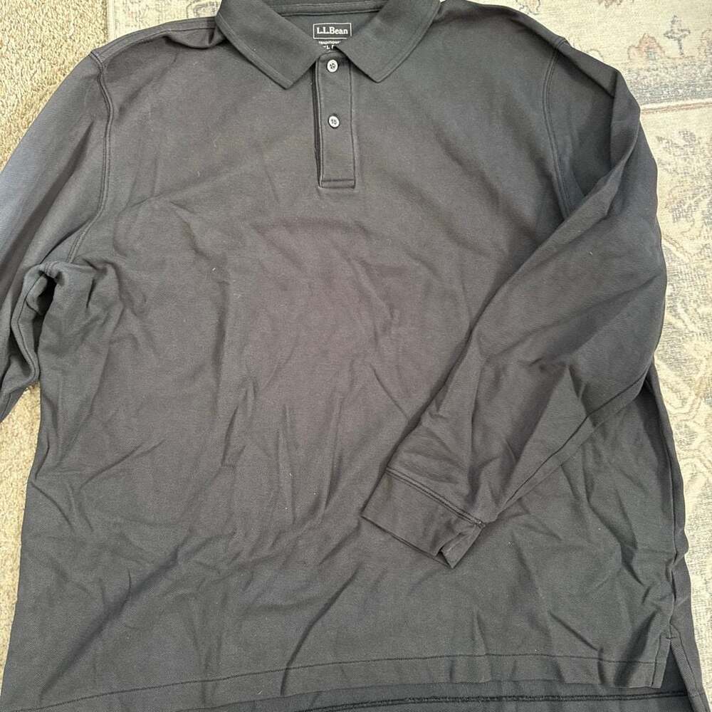 L.L. Bean Traditional Fit Long Sleeve Polo Shirt Black XL Regular